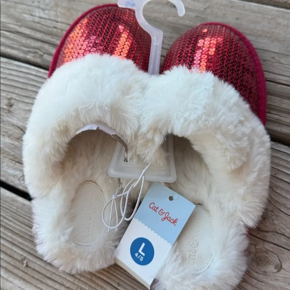 Red Sequin Scuff Slippers L 4/5 NEW